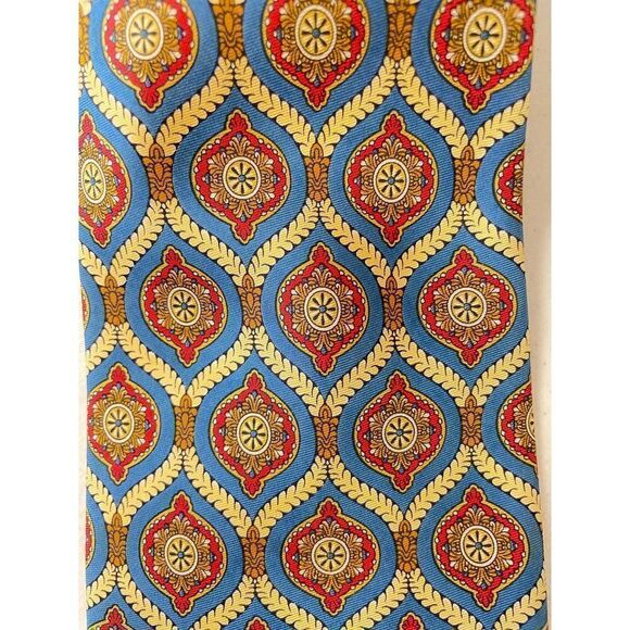 Fendi Red Gold Blue Patterned Silk Neck Tie - Picture 3 of 4